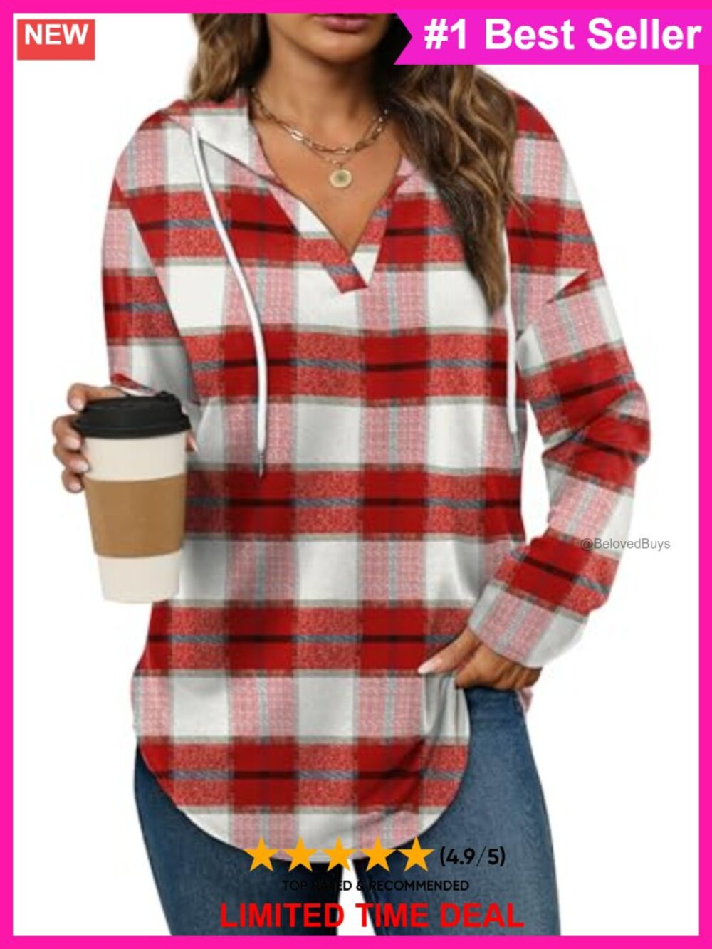 Womens V Neck Pullover Hoodie Oversized Sweatshirt Long Sleeve Drawstring